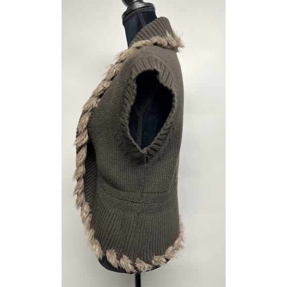 Y2K Style Cache Sweater Green Women's Large Knit Faux Fur Trim Forest Fairy Boho - Picture 3 of 9